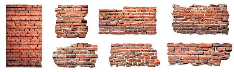 Obraz premium Set of red brick walls, isolated on a white background