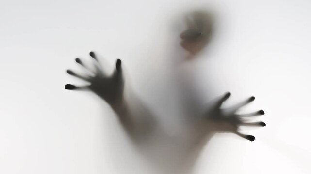 Criminal appears against a white background, his hands and face appear / 白バックに浮かび上がる犯罪人　手と顔が浮かび上がる