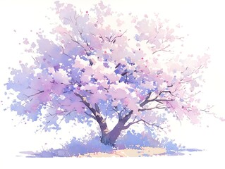 Obraz premium A watercolor painting depicting a blooming cherry tree in spring