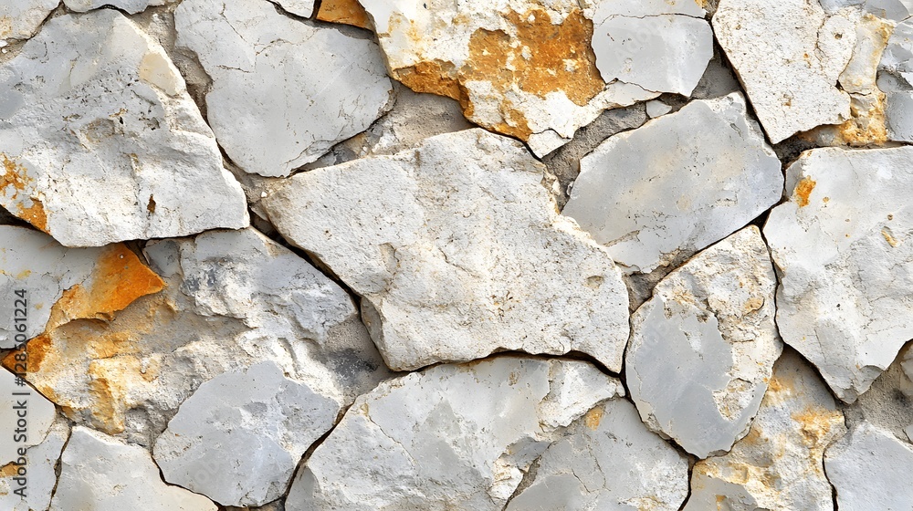 Aufkleber close-up view of a stone wall with an irregular texture. the stones are predominantly grey and ochre