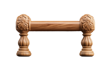 Ornate Wooden Handrail with Floral Carvings on Transparent Background