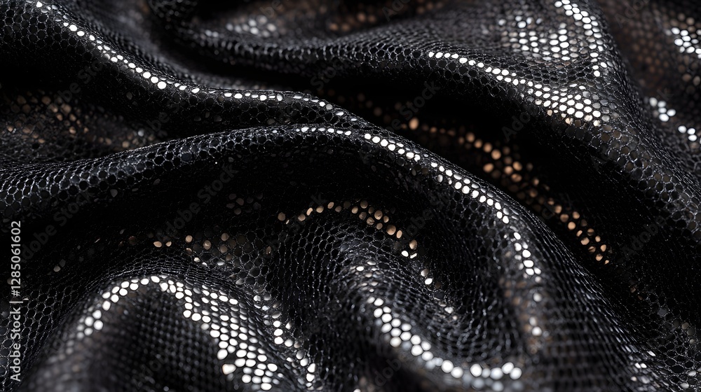 Poster close-up view of black snakeskin texture, showing the intricate details and luxurious feel of the ma