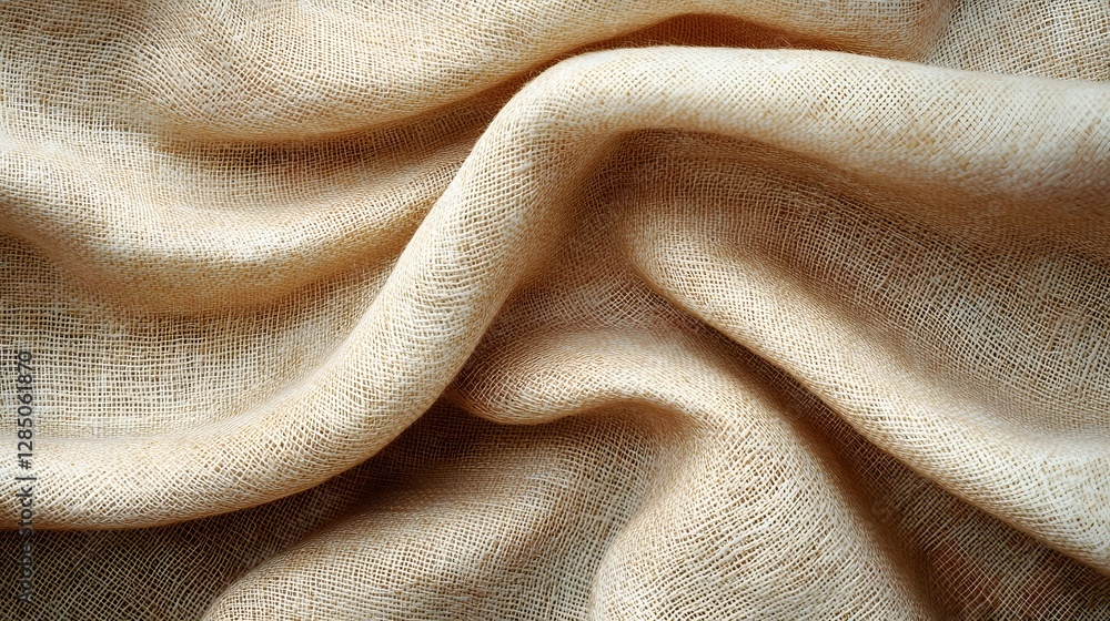 Poster close-up of beige burlap fabric, showcasing its texture and folds. rustic and elegant. beige burlap 