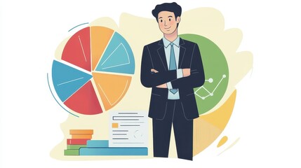 Portfolio diversification diagram flat design side view wealth management theme cartoon drawing triadic color scheme. 