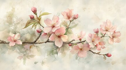 A delicate watercolor illustration of cherry blossoms on a branch, evoking tranquility.