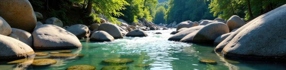 Rock formations in the river's gentle current, rock formations, natural shapes