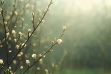 Delicate White Blossoms on Branches in Soft Sunlight