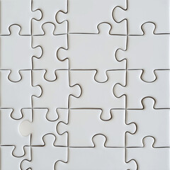 White puzzle pieces arranged in pattern with one missing piece, creating sense of incompleteness and curiosity
