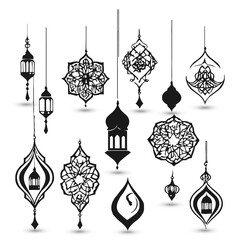 Logo collection hanging Islamic raditional muslim symbols of Ramadan Mubarak fanous