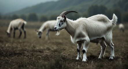 Obraz premium Domestic goat (Capra aegagrus hircus) foraging in a meadow