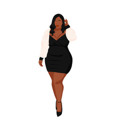 Black Plus-Size Woman in Trendy Dress – Body Positive Illustration
