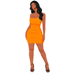 Black Woman in Elegant Dress – Minimalist Fashion Illustration
