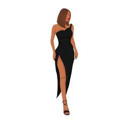 Black Woman in Elegant Dress – Minimalist Fashion Illustration