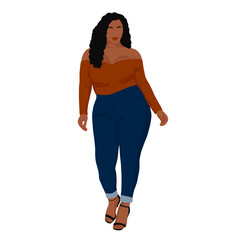 Plus Size Black Woman Fashion Illustration – Confident & Stylish