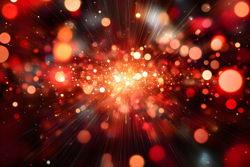 Abstract red and gold burst of light and energy with bokeh effect