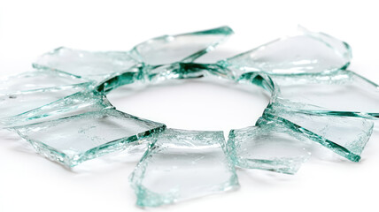 Hole in broken glass, isolated on a white background