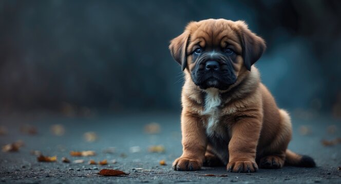 Adorable Tibetan Mastiff puppy resting on the ground