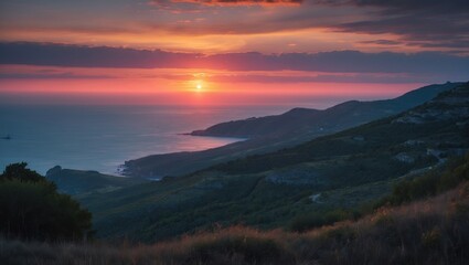 Fototapeta premium Breathtaking scenes of a stunning sunset over Portugal's Montesinho Natural Park
