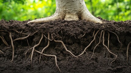 Fototapeta premium Macro Shot of Tree Roots Intertwining in Fertile Soil