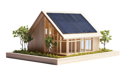 house with solar panels isolated on white background