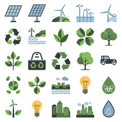 2d vector environment Collection Solar Panel icon Symbolizing clean and renewable solar energy.
