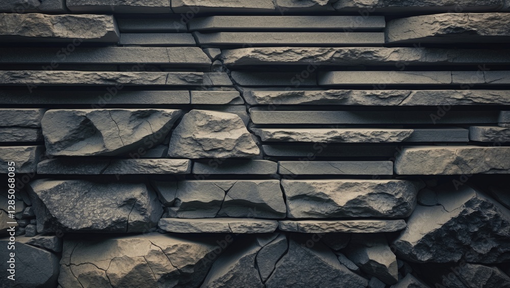 Poster layered stone structure with abstract striped patterns and cracked rock surface