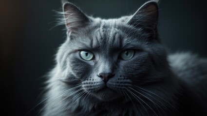 Intimate view of a gray cat's face