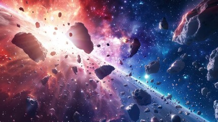Fototapeta premium Stunning Asteroid Field Space Scene with Nebula