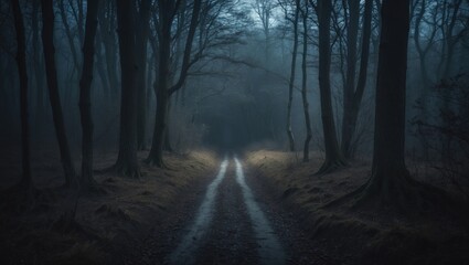 Obraz premium shadowy woodland trail leading to a fantastical realm
