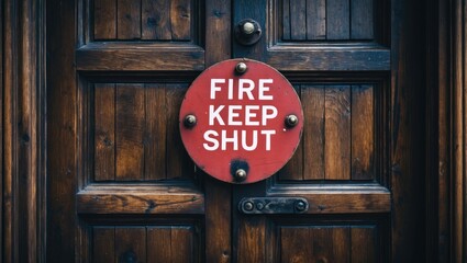 Fototapeta premium Sign Indicating Fire Door Should Remain Closed on a Wooden Door