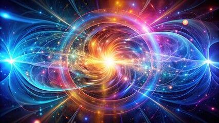 Obraz premium A swirling vortex of iridescent gases and shimmering energy waves in a mesmerizing display of quantum mechanics