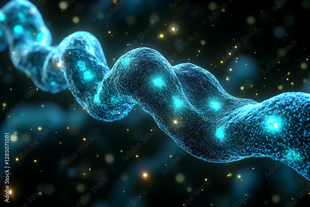 Aufkleber detailed abstract rendering of a molecule strand with glowing particles