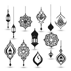 Logo collection hanging Islamic raditional muslim symbols of Ramadan Mubarak fanous