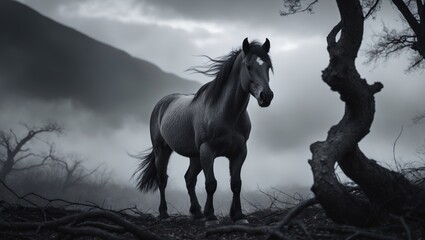 Fototapeta premium Monochrome image of a wild horse