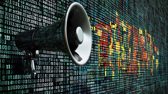 Cybersecurity Alert: Digital Megaphone Announcing Urgent Warning Against Malware or Virus Attacks