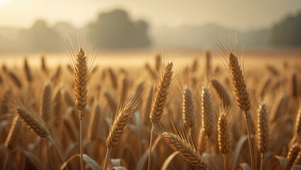 Warm golden hues with a soft background featuring mature wheat stalks in a field