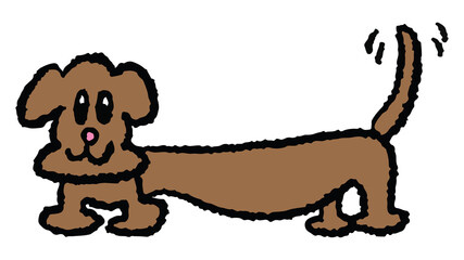 Hand drawn crayon illustrations of dachshund puppy for cartoon characters, comic, mascot, cute patch, shirt print, dog drawing, adopt and rescue animal, pet shop, vet, foster home, shelter, sticker
