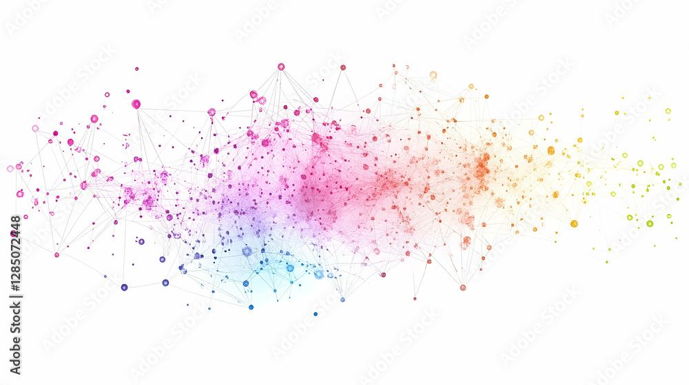 Aufkleber abstract network of colorful nodes and connections on white background