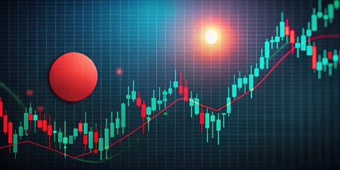 A trading chart with narrowing Bollinger Bands and a rising red dot signaling potential volatility spike, risk alert, trading chart