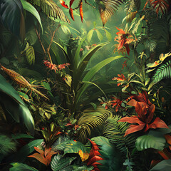 Obraz premium Lush tropical foliage in vibrant colors.