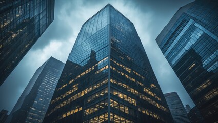 Fototapeta premium Impressive skyscraper featuring intricate window glass design.