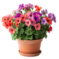 Vibrant Potted Geranium Plant with Bright Red and Pink Flowers Isolated on Transparent Background