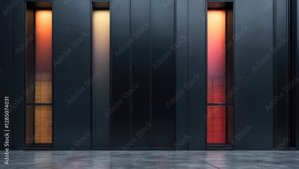 Poster expansive windows in a streamlined abstract architectural design featuring glossy black and vibrant 