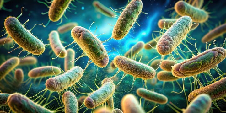 Pseudomonas aeruginosa bacteria in biofilm formation with flagella movement on agar surface , microscope view , infection