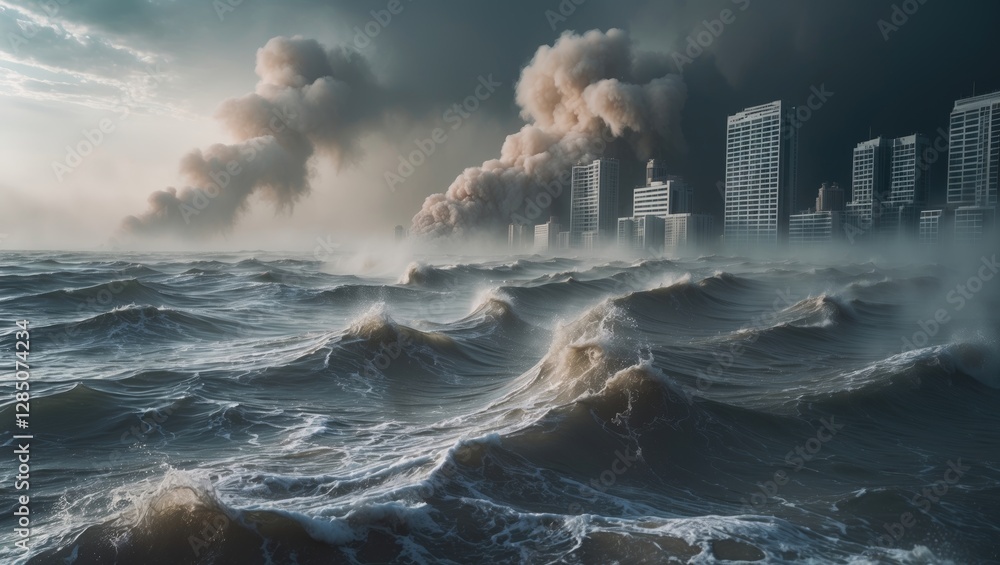 Poster movement of water. intense dust storm occurring. digital representation of extensive data. advanced 