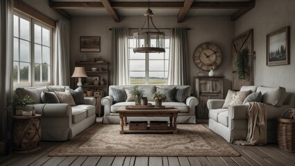 Fototapeta premium living room design of a farmhouse depicted in a mockup