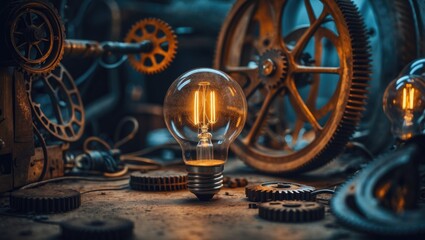 Obraz premium Light bulb surrounded by cogwheels