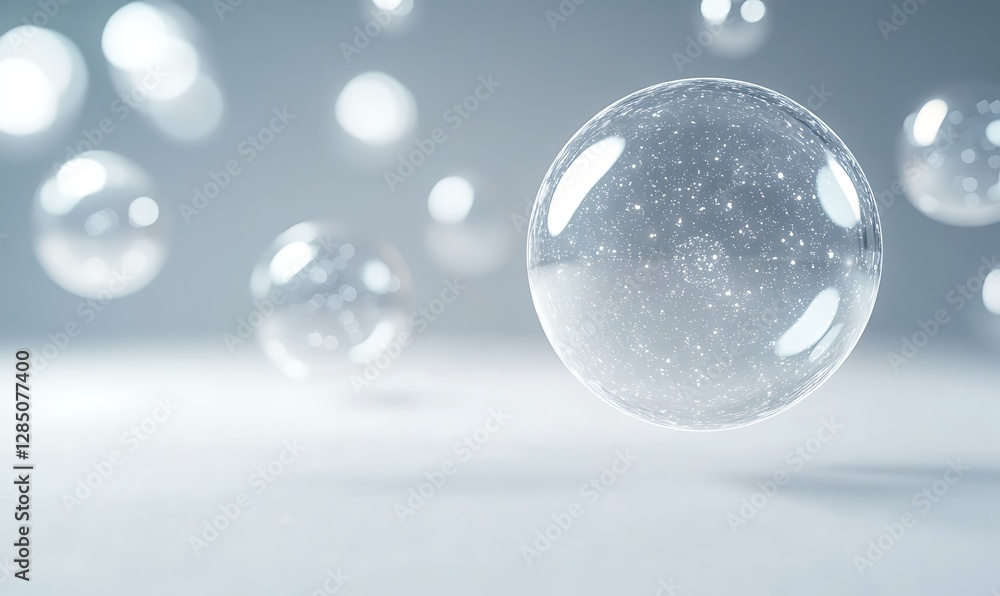 Fototapete floating bubbles with reflections and subtle details against a soft background.