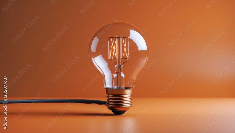 Poster bulb set against an orange backdrop. landscape layout featuring space for text. concept of creativit