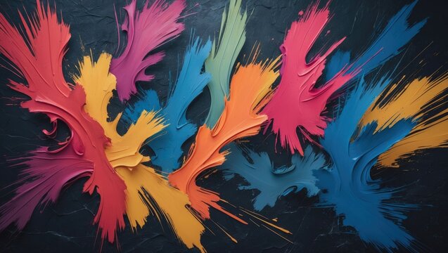 Vibrant abstract background featuring erratic color splashes created with various brush sizes, inspired by a unique style.